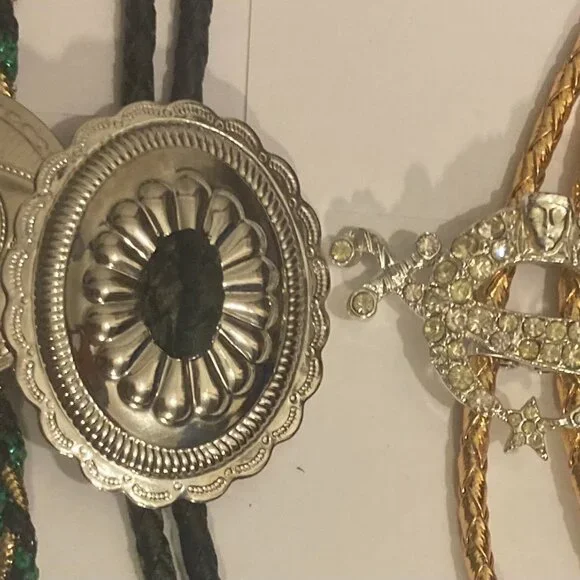 Vintage Lot of 11 Metal Bolo Ties, Very Nice Different Designs, Turquoise, Cowbo